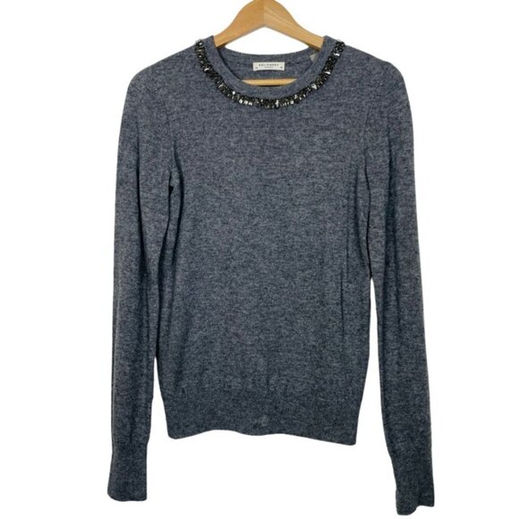 Equipment Femme Wool and Cashmere Blend 'Shane' W/ Beaded Collar in Heather Gray - Picture 1 of 12